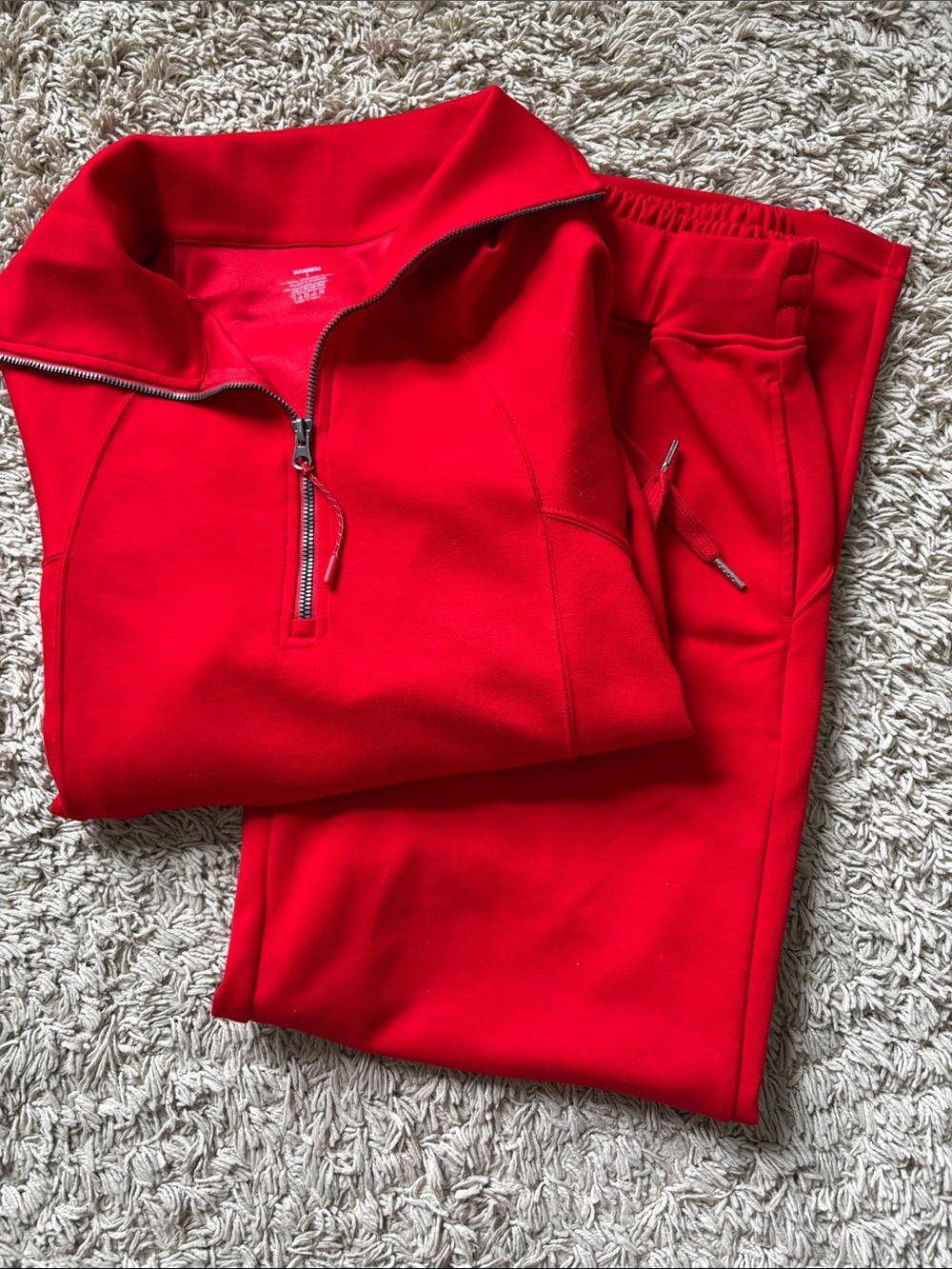 Bright Red Quarter-Zip Sweatshirt and Pants Set